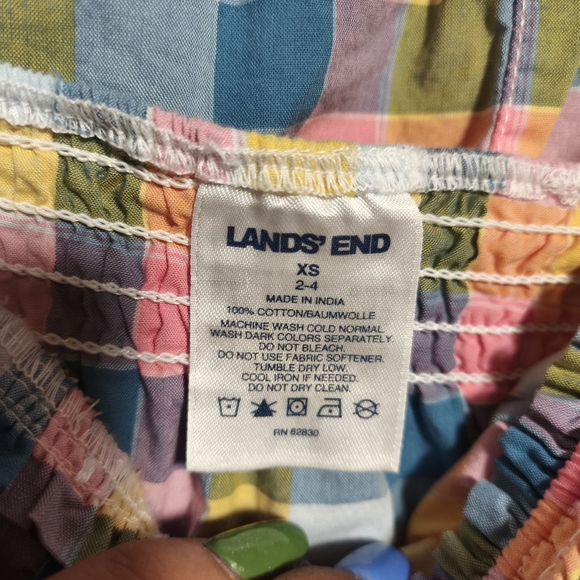 Lands End 100% Cotton Gingham Plaid Elastic Waist Short Cami PJ Set sz XS Pink - Picture 6 of 10